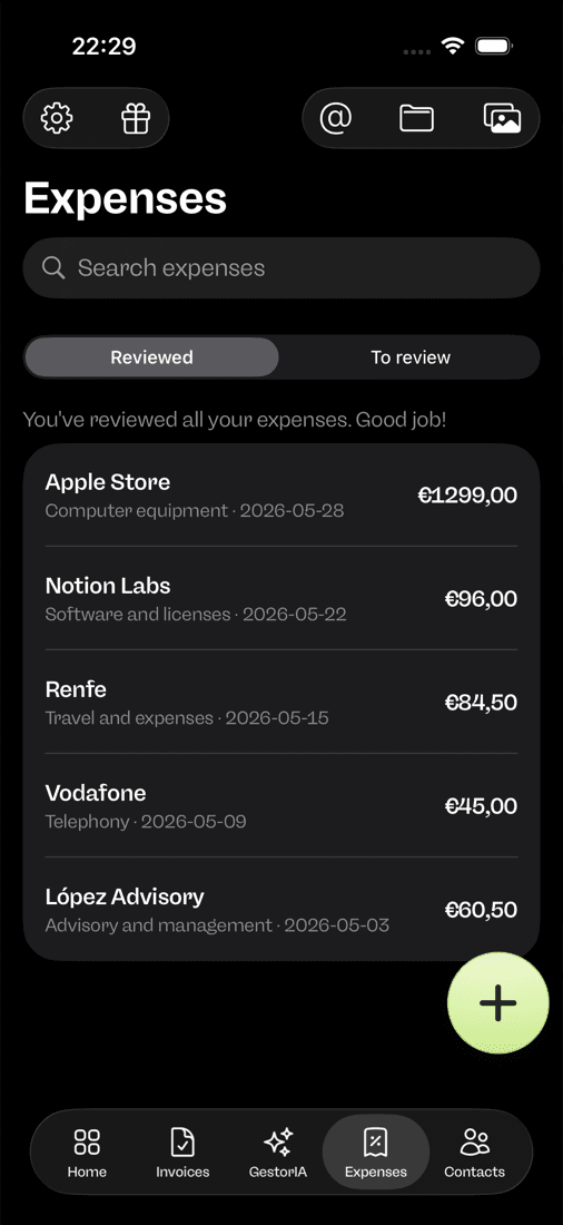 Expenses, in dark mode