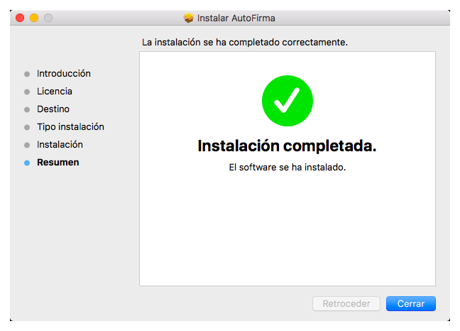 AutoFirma installation complete on Mac