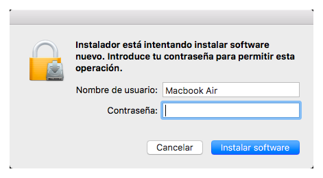 macOS asking for the administrator password to install AutoFirma