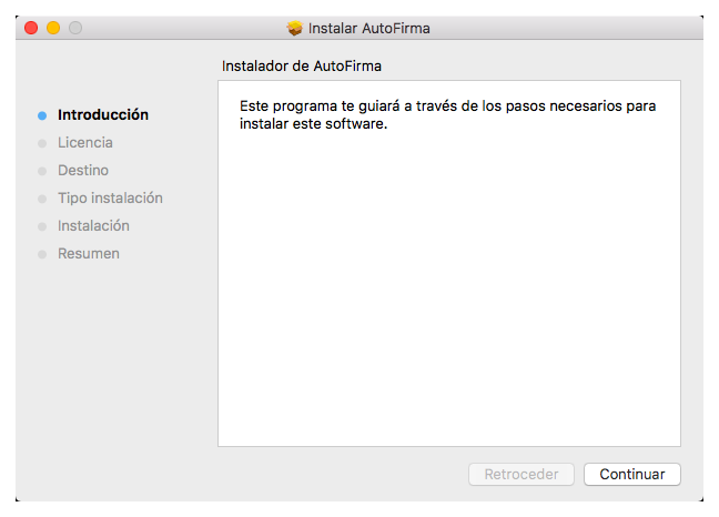 AutoFirma installer welcome screen on Mac