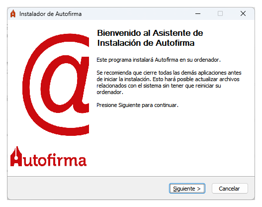 AutoFirma installer welcome screen on Windows