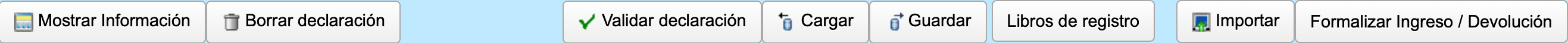 Modelo 130 toolbar with navigation options