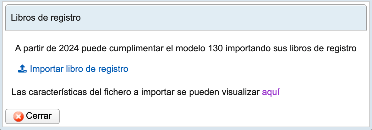 Accounting books import option in Modelo 130